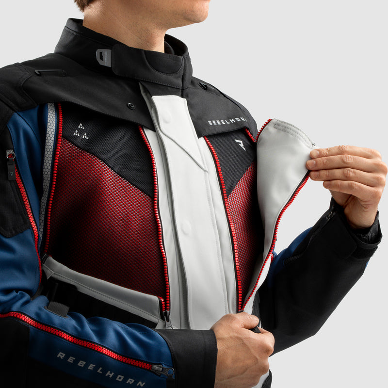 Rebelhorn Hardy 3.0 Textil MC Touringjacka - Blå/Grå/Röd