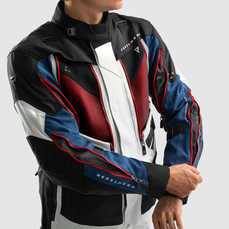 Rebelhorn Hardy 3.0 Textil MC Touringjacka - Blå/Grå/Röd