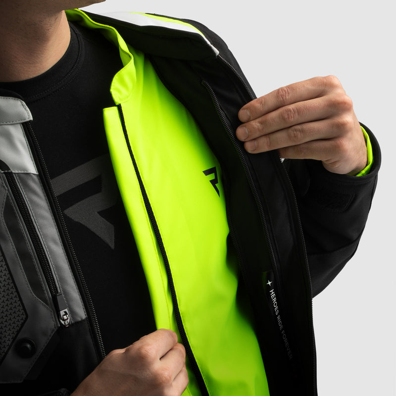 Rebelhorn Borg II MC-jacka – Svart/Grå/Neongul