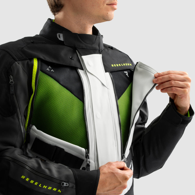 Rebelhorn Hardy 3.0 Textil MC Touringjacka - Svart/Grå/Neongul