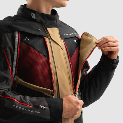 Rebelhorn Hardy 3.0 Textil MC Touringjacka - Desert/Grå/Röd