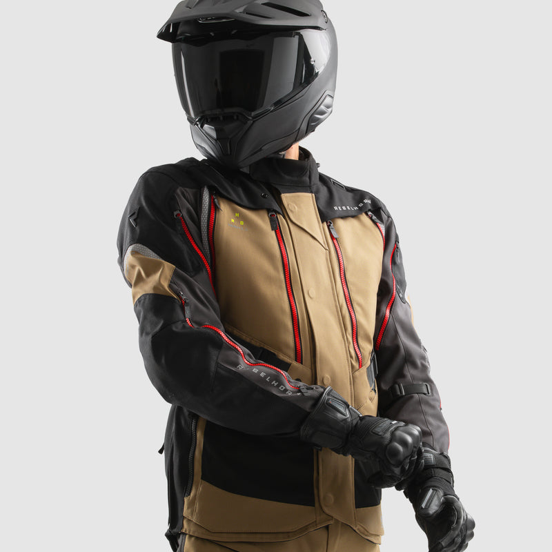 Rebelhorn Hardy 3.0 Textil MC Touringjacka - Desert/Grå/Röd