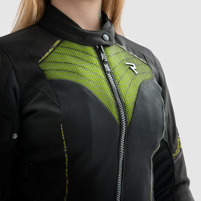 Rebelhorn Jax Lady Textil MC-Jacka - Svart/Neongul