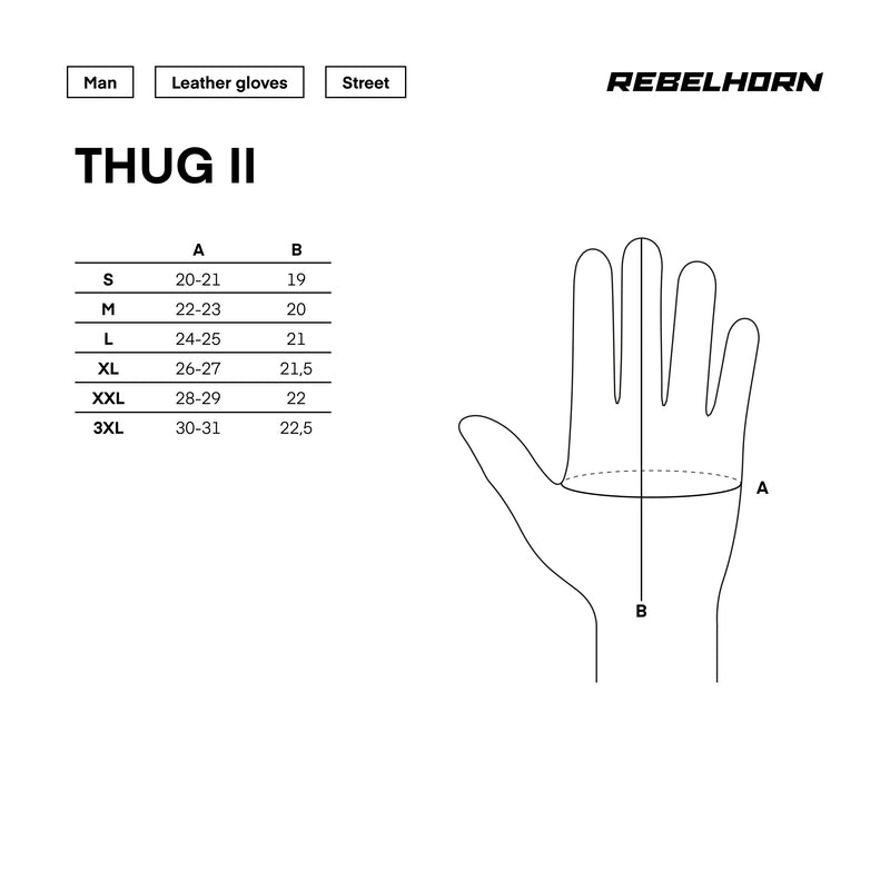 REBELHORN THUG II MC-Läderhandskar - Svart